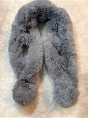Cozy Plush Faux Fur Scarf with Pom Poms - Light Gray
